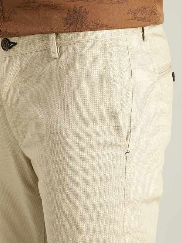 Indian Terrain Men's Slim Fit Printed Beige Trousers